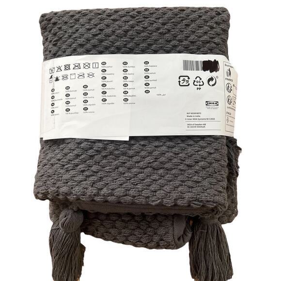 IKEA HOSTKVALL Gray Textured Tassel Pillow Cover 20" x 20" - Picture 3 of 5